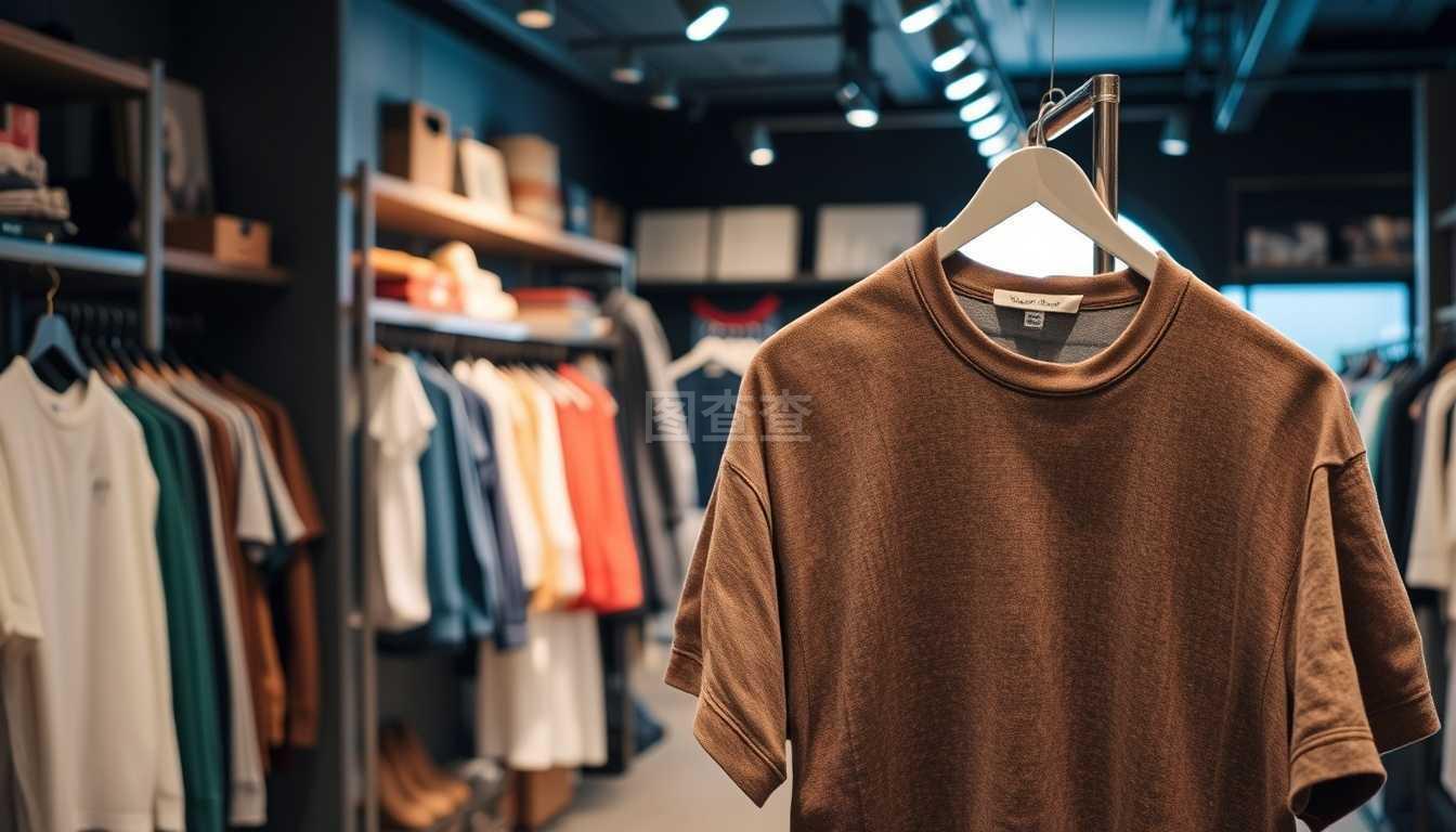 衣服与零售商店景观 一家以T恤为核心的服装零售店